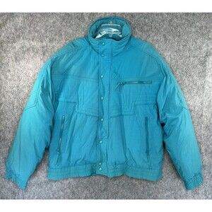 Vtg Grand Targhee 90's Ski Duck Down Jacket Men's L Blue Aqua Y2K Coat